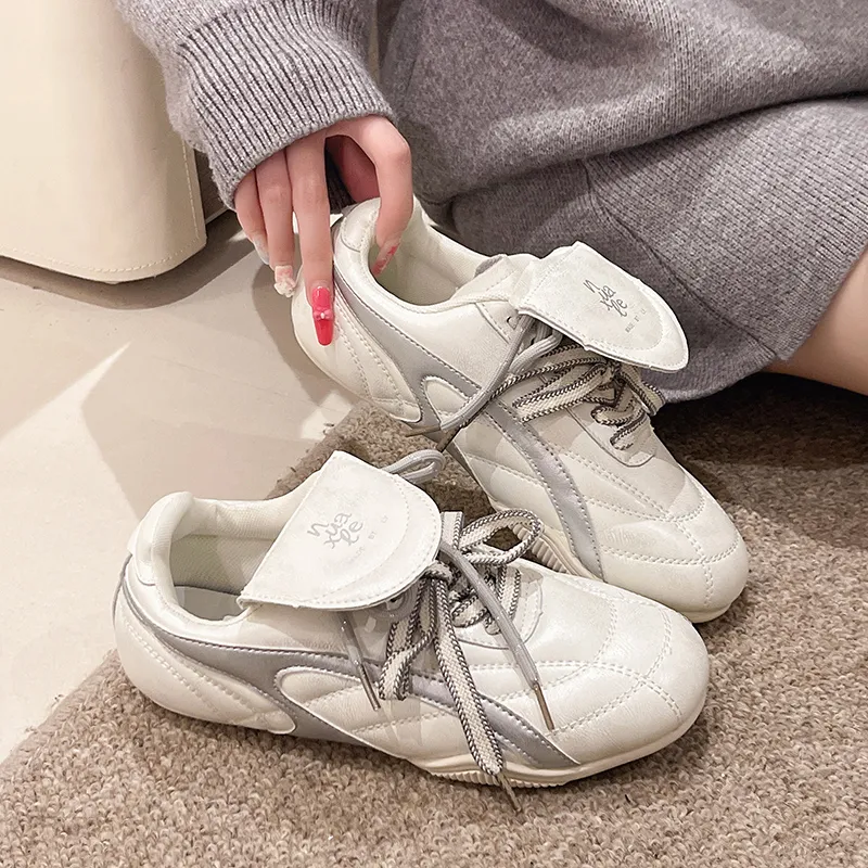 CHERRY&KALIKA Slip Resistant, Abrasion Resistant, Breathable, Lightweight Low Top Casual Shoes Women's White Silver-1