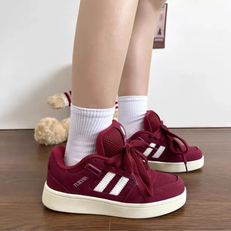 CHERRY&KALIKA Skateboard Shoes Unisex Low Top Burgundy-1