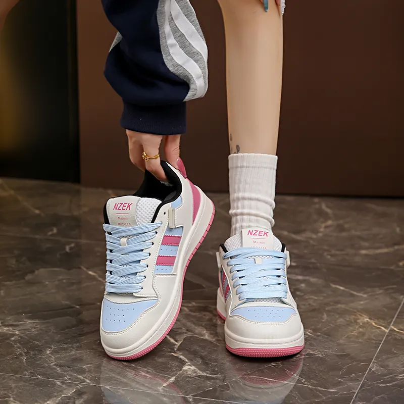 CHERRY&KALIKA Anti Slip And Wear Resistant Lightweight Height Increasing Low Top Skateboard Shoes Women's Blue Red-4
