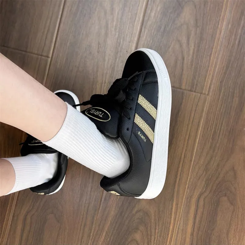 CHERRY&KALIKA Anti Slip And Wear Resistant Lightweight Height Increasing Low Top Skateboard Shoes Unisex Black Gold-4