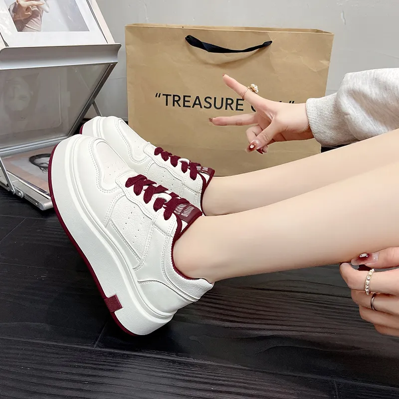 CHERRY&KALIKA Anti Slip And Wear Resistant Lightweight Height Increasing Low Top Skateboard Shoes Women's Angora Red-7