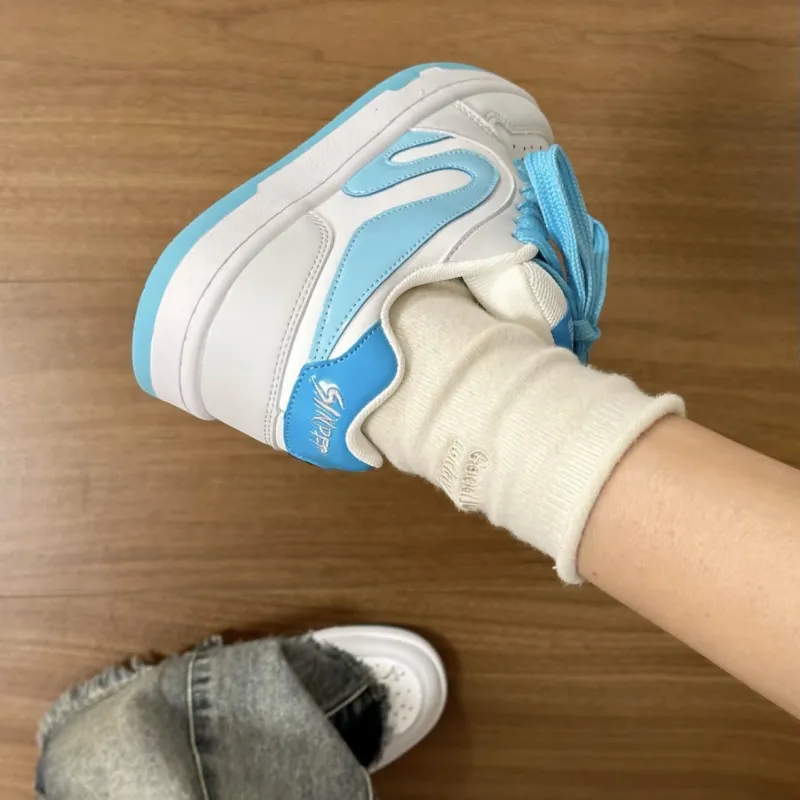 CHERRY&KALIKA Anti Slip Wear Resistant Lightweight Breathable Low Top Skateboard Shoes Women's White Blue Gray-2