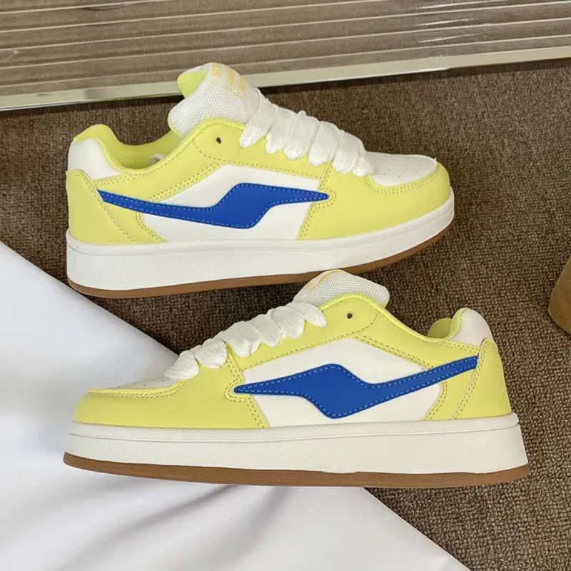 CHERRY&KALIKA Anti Slip Wear Resistant Lightweight Breathable Height Increasing Low Top Skateboard Shoes Women's Lemon-3