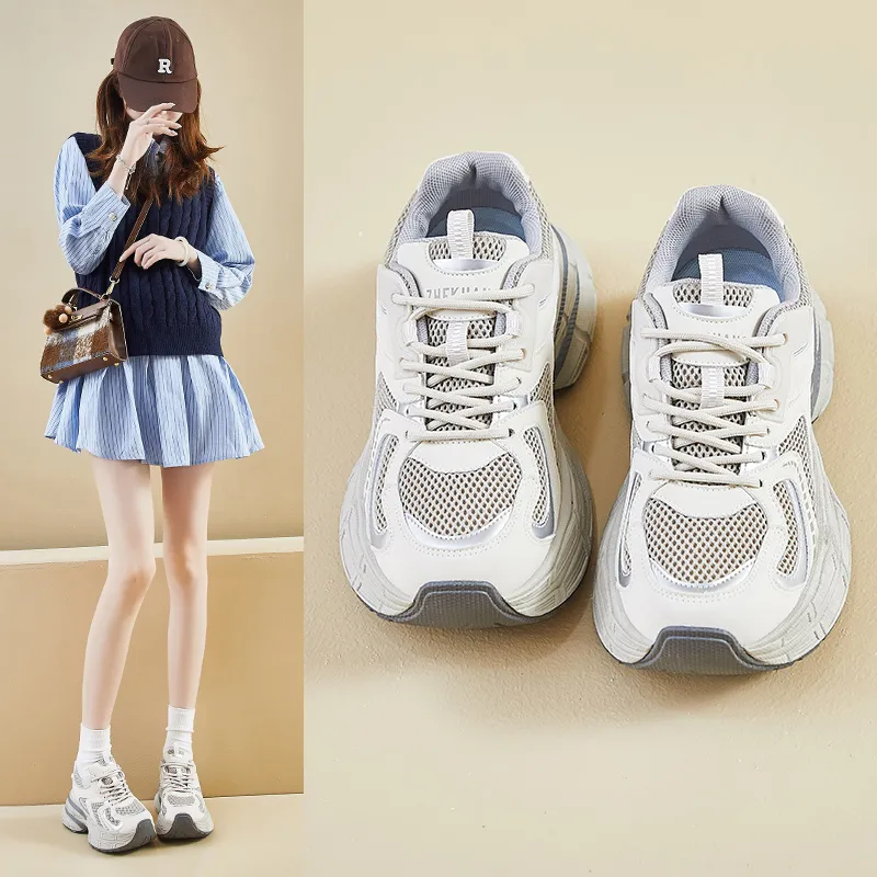 CHERRY&KALIKA Cushioning Impact-Resistant Wear-Resistant Breathable Slip-Resistant Low-Top Chunky Sneakers Women's-7