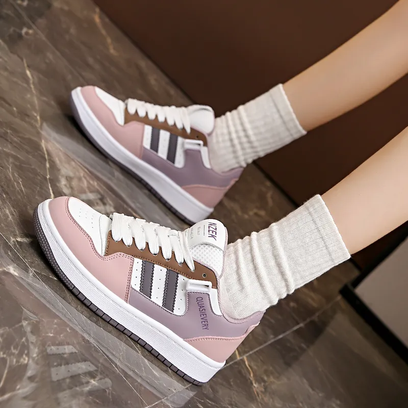 CHERRY&KALIKA Anti Slip And Wear Resistant Lightweight Height Increasing Low Top Skateboard Shoes Women's Pink Purple-2