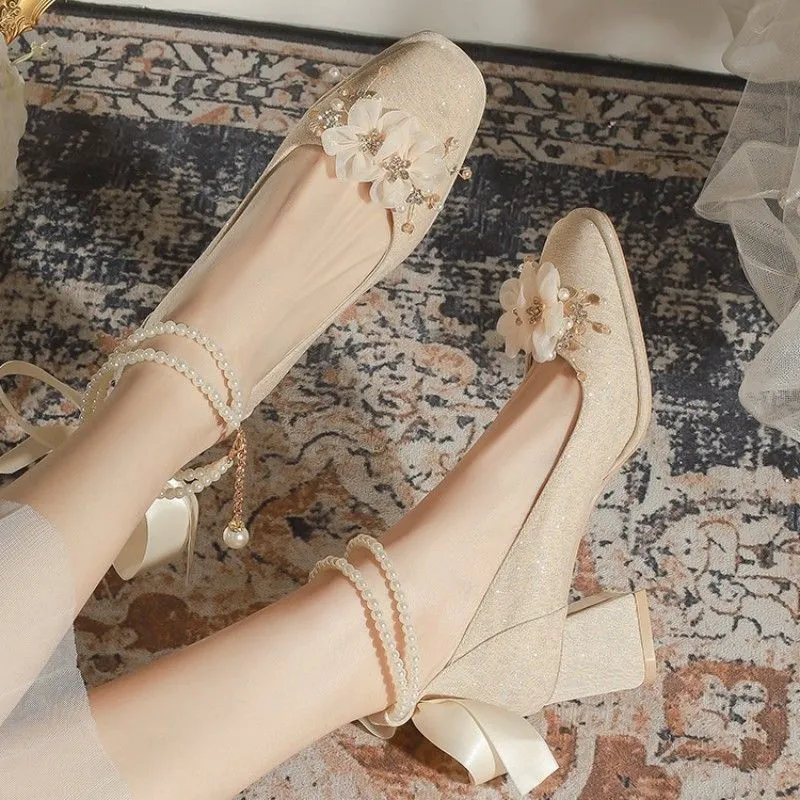 CHERRY&KALIKA Chunky Heel High Heels 7cm Women's Champagne-2