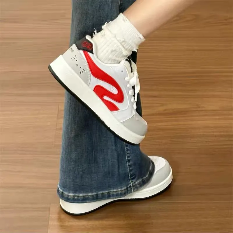 CHERRY&KALIKA Slip Resistant, Abrasion Resistant, Lightweight, Breathable Low Top Skateboard Shoes Women's White Red-3