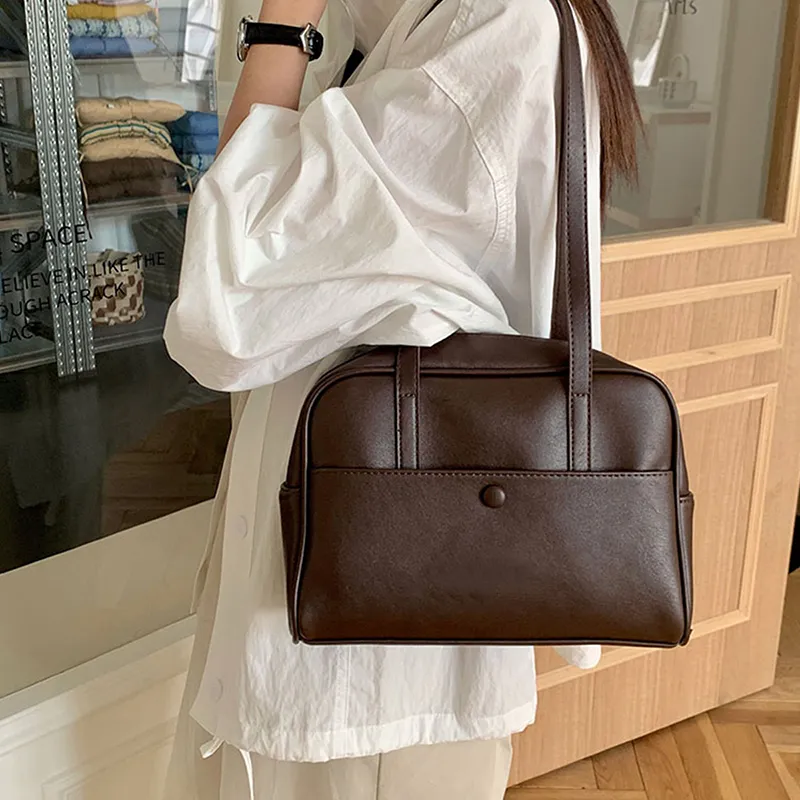 Old Man's Head Synthetic Leather Bowling Bag, Shoulder Bag Women's Coffee/Brown/Black-1
