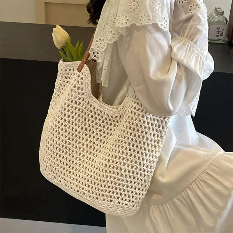 Old Man's Head Fabric Shoulder Bag Women's White/Apricot-1