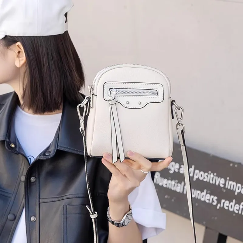 Old Man's Head Cow Leather Shoulder Bag, Crossbody Bag Women's Ecru/Black/Gray-2