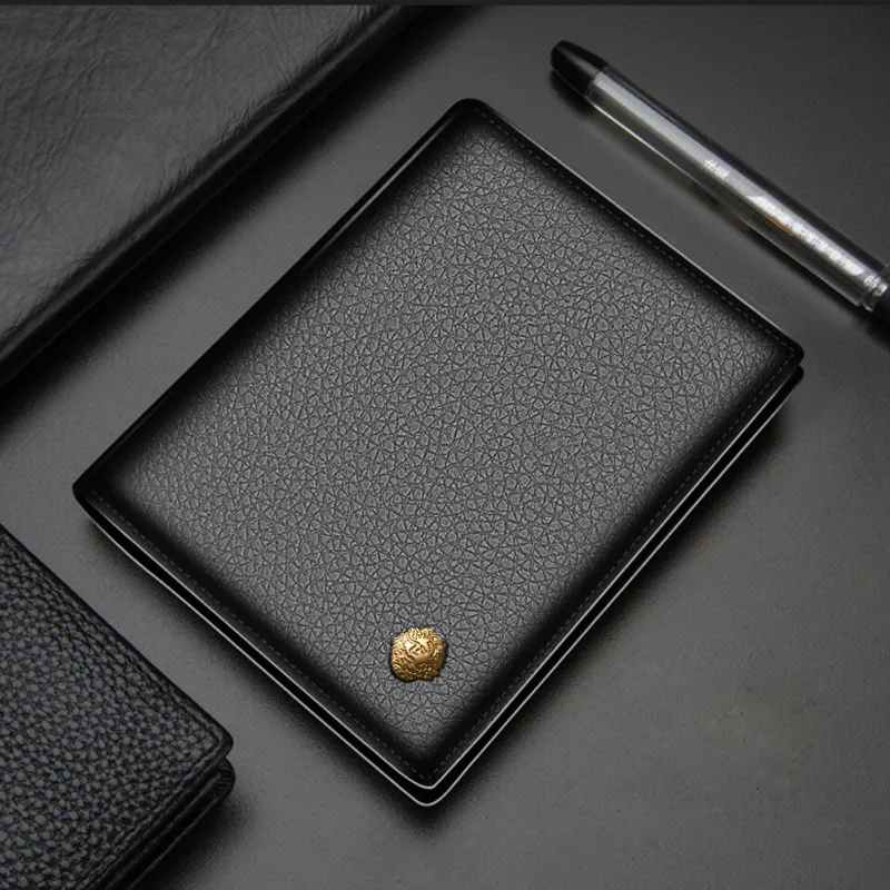 Old Man's Head Top Grain Cow Leather Wallet Men's Black/Coffee-6