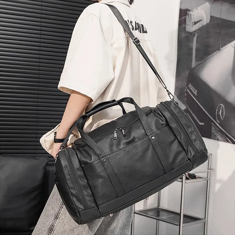 Old Man's Head Synthetic Leather Travel Bag Men's Black-6