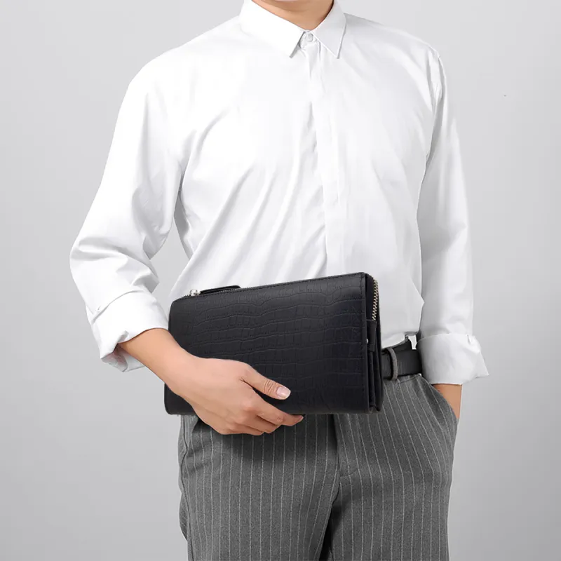 Old Man's Head Top Grain Cow Leather Wallet Clutch Men's Black-6