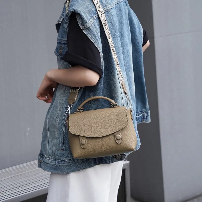 Old Man's Head Top Grain Cow Leather Handbag Regular Women's Multicolor-17
