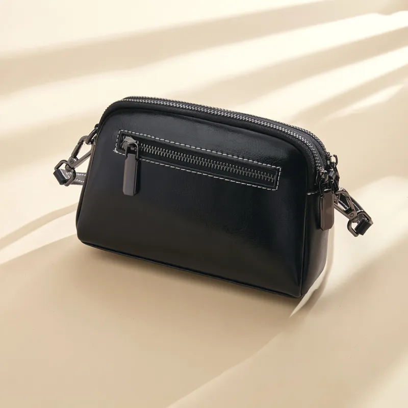 Old Man's Head Split Cow Leather Shoulder Bag, Crossbody Bag Regular Women's Black/White-6
