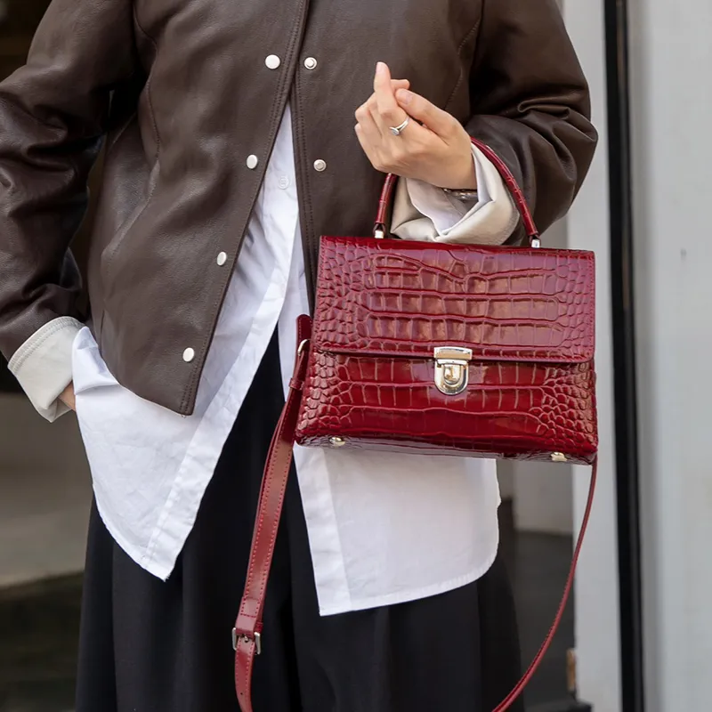 Old Man's Head Cow Leather Shoulder Bag, Crossbody Bag, Handbag Regular Women's Black/Red/Brown-17