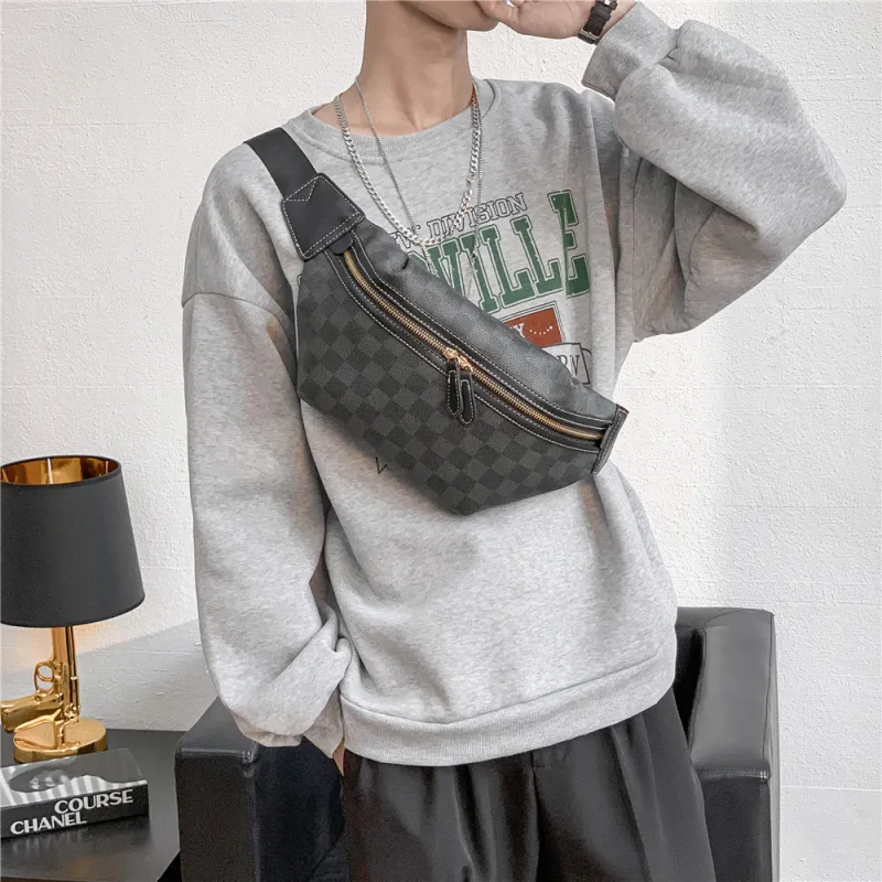 Old Man's Head Synthetic Leather Sling Bag Men's Black-1