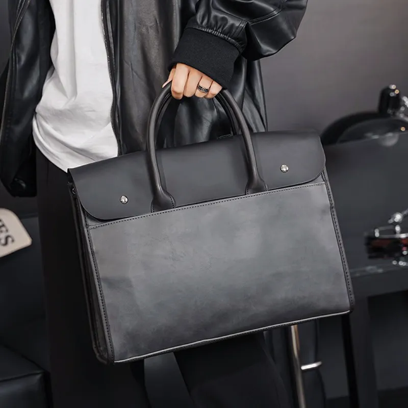 Old Man's Head Synthetic Leather One Shoulder Crossbody Briefcase Men's Black/Gray-12