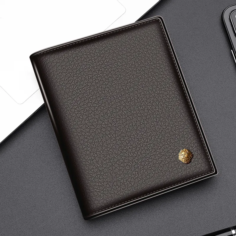 Old Man's Head Top Grain Cow Leather Wallet Men's Black/Coffee-2