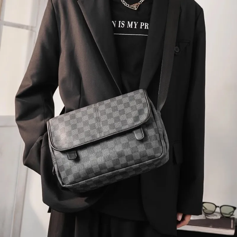 Old Man's Head Synthetic Leather Crossbody Bag Men's Black-5