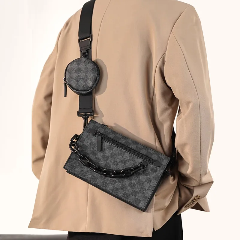Old Man's Head Synthetic Leather Shoulder Bag Crossbody Bag Regular Men's Black Checkerboard-2