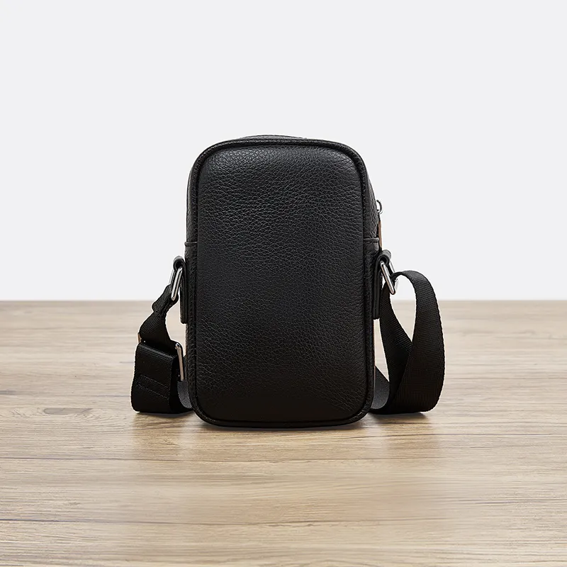 Old Man's Head Top Grain Cow Leather Shoulder Bag Men's Black-4