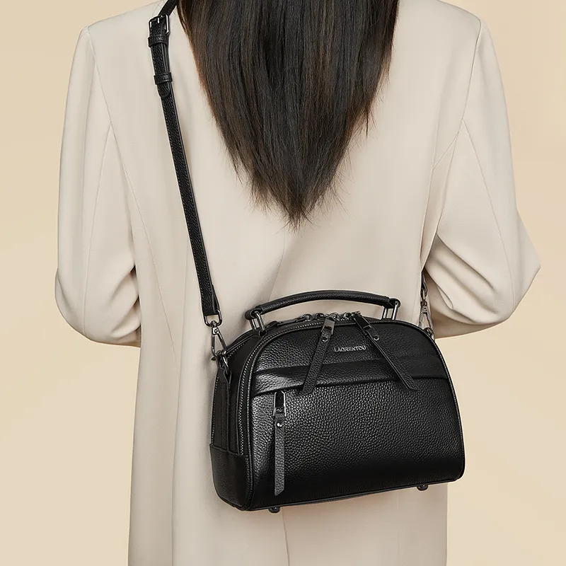 Old Man's Head Top Grain Cow Leather Handbag Regular Women's Black-1