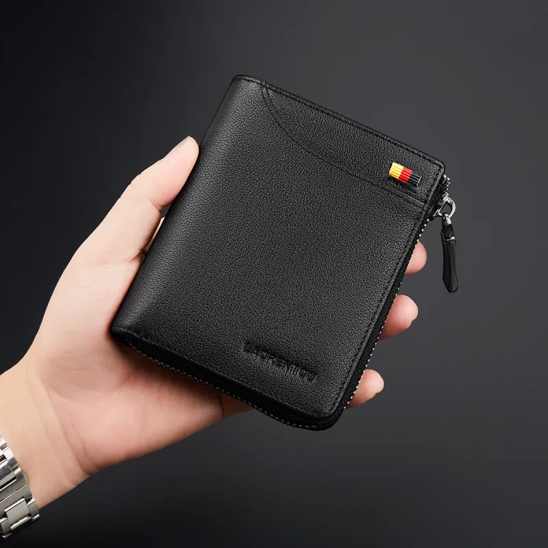 Old Man's Head Top Grain Cow Leather Wallet Regular Men's Black/Coffee-4