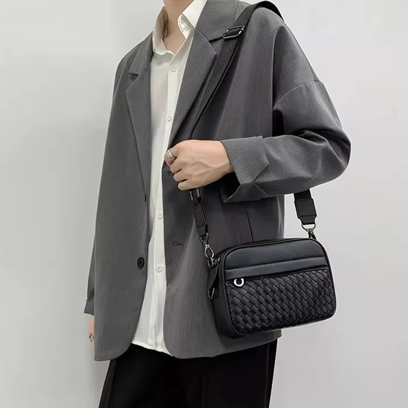 Old Man's Head Synthetic Leather Crossbody Bags Men's Black/Black Checkerboard/Black Pattern-30