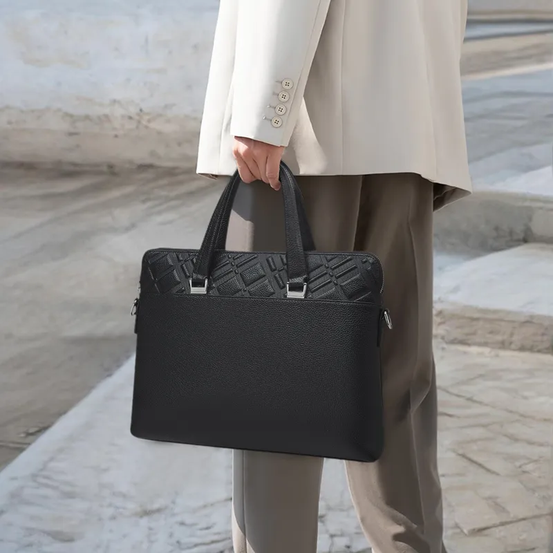 Old Man's Head Top Grain Cow Leather Briefcase Regular Men's Black-7