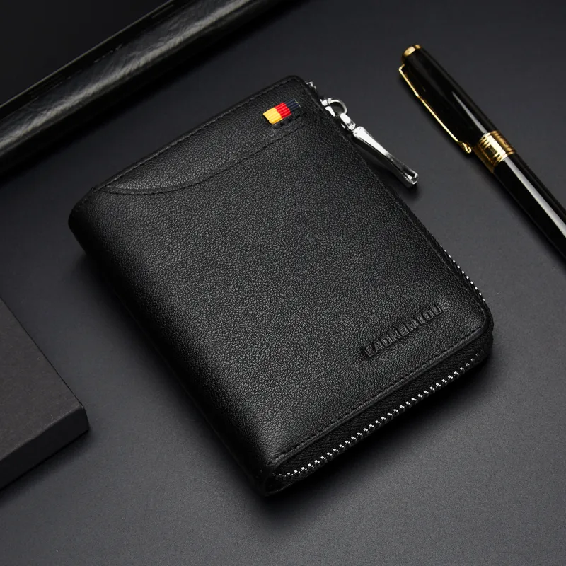 Old Man's Head Top Grain Cow Leather Wallet Regular Men's Black/Coffee-1
