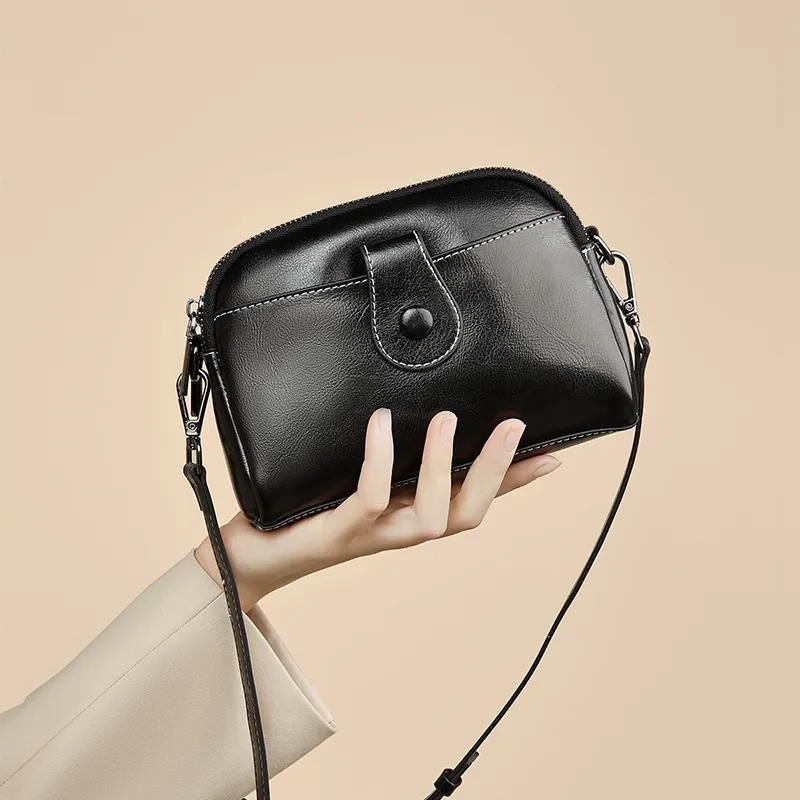 Old Man's Head Split Cow Leather Shoulder Bag, Crossbody Bag Regular Women's Black/White-1