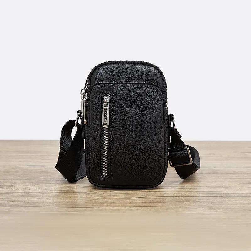 Old Man's Head Top Grain Cow Leather Shoulder Bag Men's Black-1