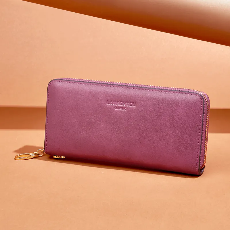 Old Man's Head Oil Wax Cow Leather Wallet Women's Purple-4