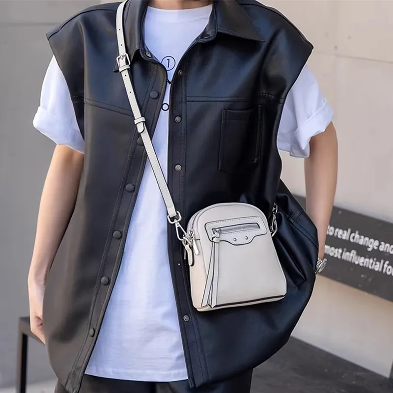 Old Man's Head Cow Leather Shoulder Bag, Crossbody Bag Women's Ecru/Black/Gray-1