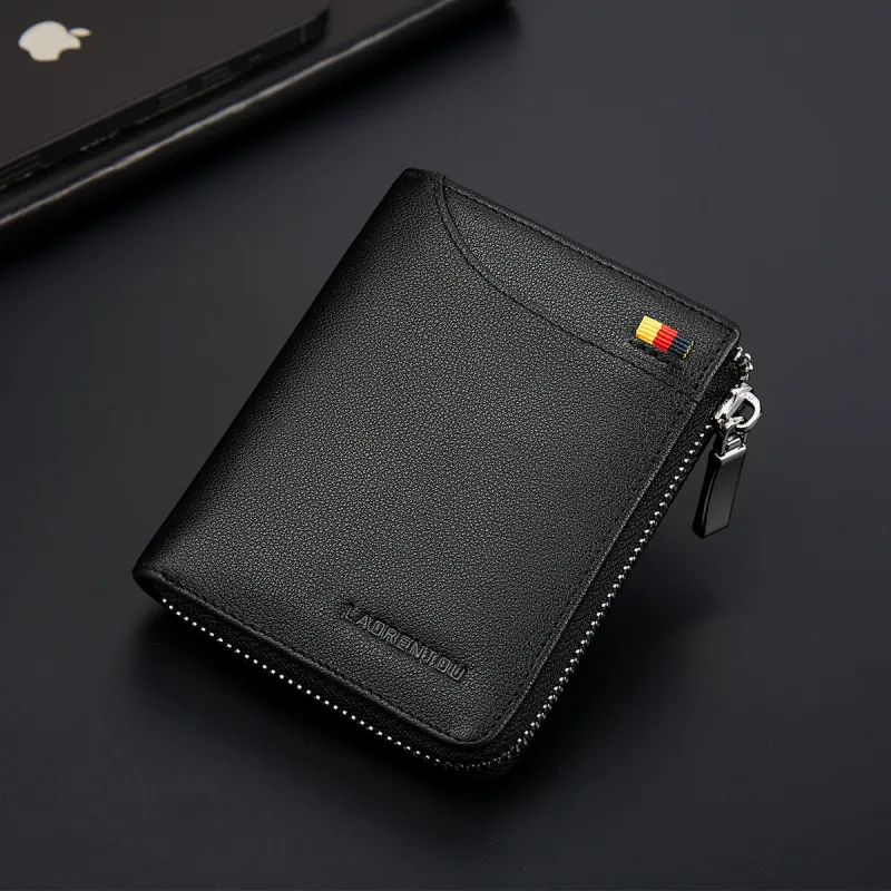 Old Man's Head Top Grain Cow Leather Wallet Regular Men's Black/Coffee-3