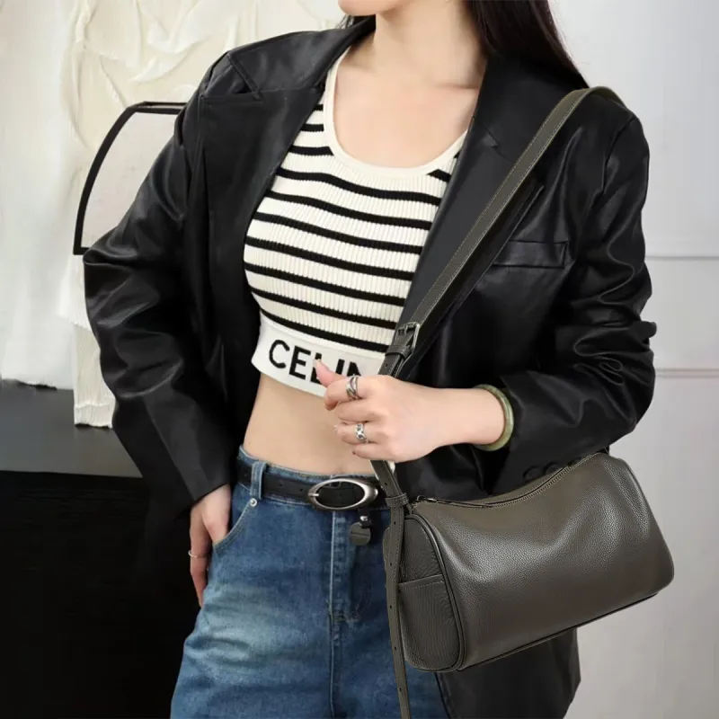 Old Man's Head Top Grain Cow Leather Shoulder Bag Regular Women's Multicolor-6