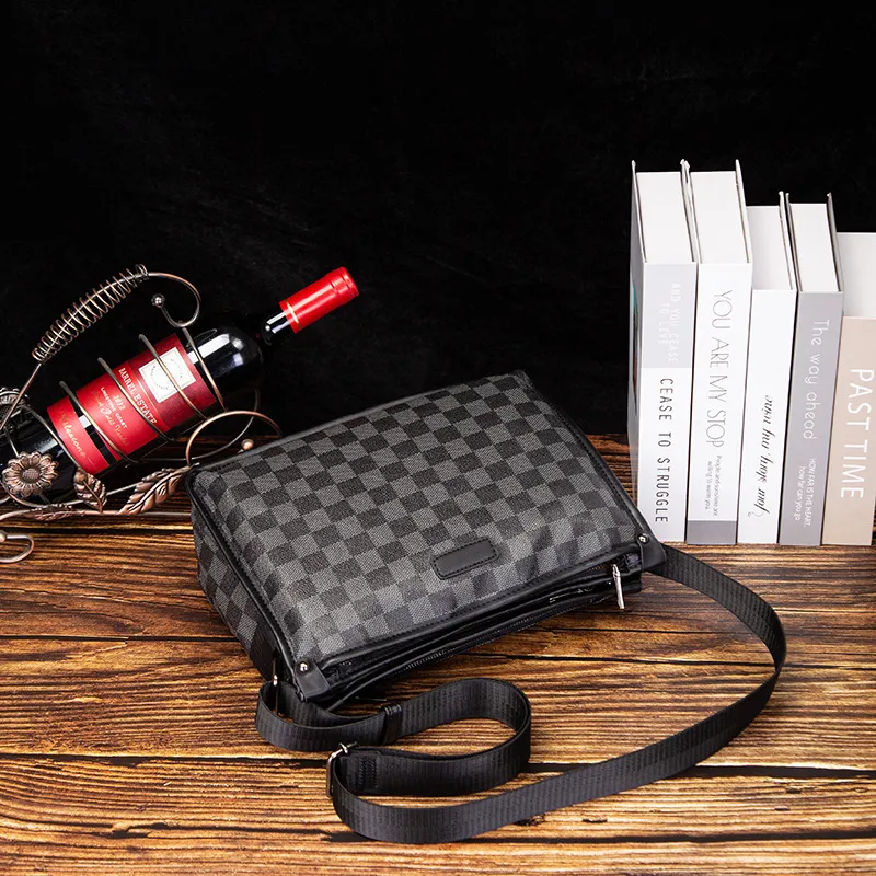 Old Man's Head Synthetic Leather Shoulder Bag Men's Black-6