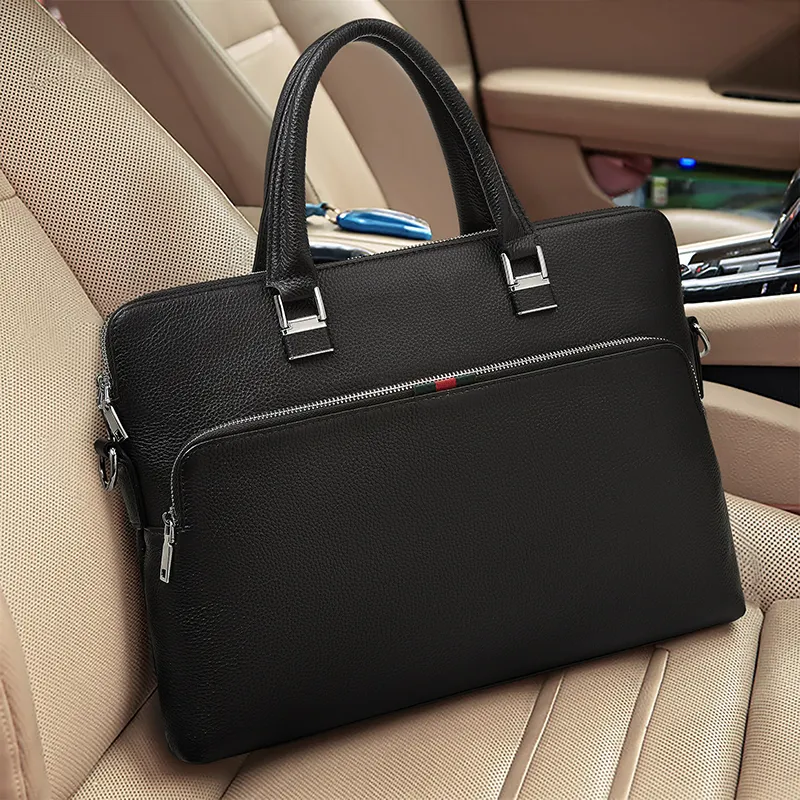 Old Man's Head Top Grain Cow Leather Briefcase Men's Black-3