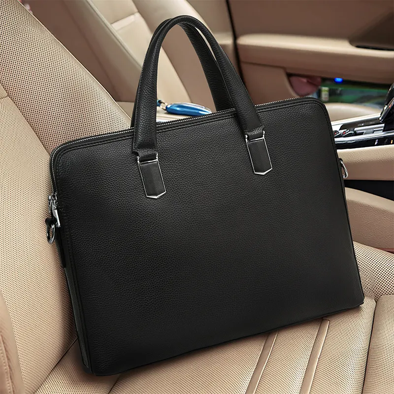 Old Man's Head Cow Leather Briefcase Men's Black-7