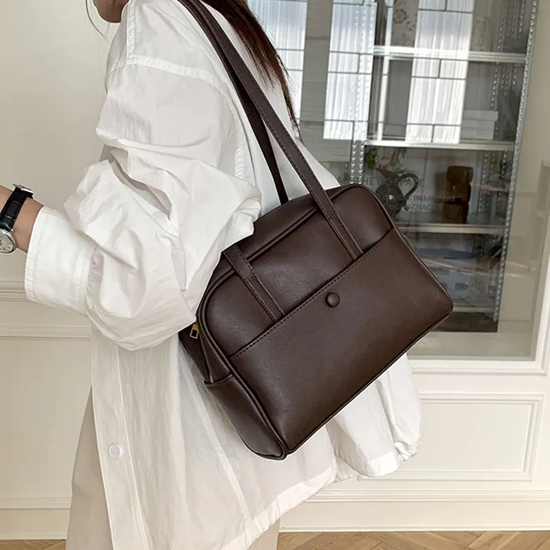 Old Man's Head Synthetic Leather Bowling Bag, Shoulder Bag Women's Coffee/Brown/Black-2