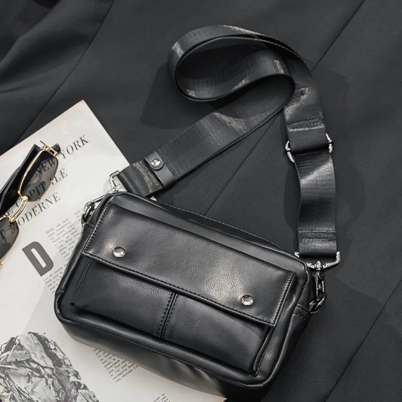 Old Man's Head Synthetic Leather Shoulder Bag Regular Men's Black-1