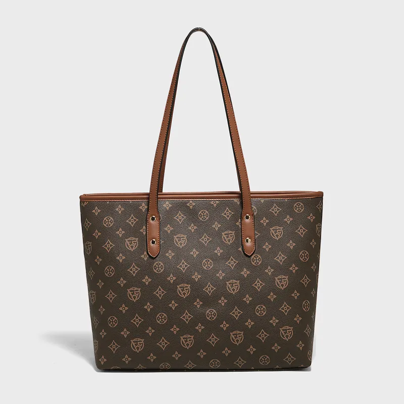 Old Man's Head Synthetic Leather Tote Bag Shoulder Bag Women's Coffee/Ecru-14