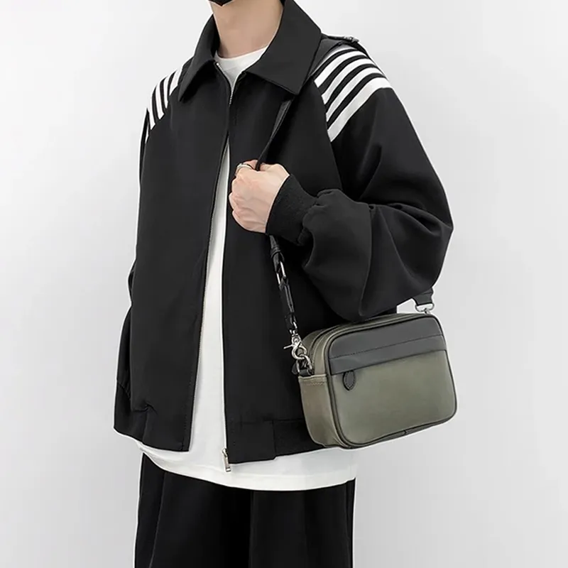 Old Man's Head Synthetic Leather Crossbody Bags Men's Black/Black Checkerboard/Black Pattern-25
