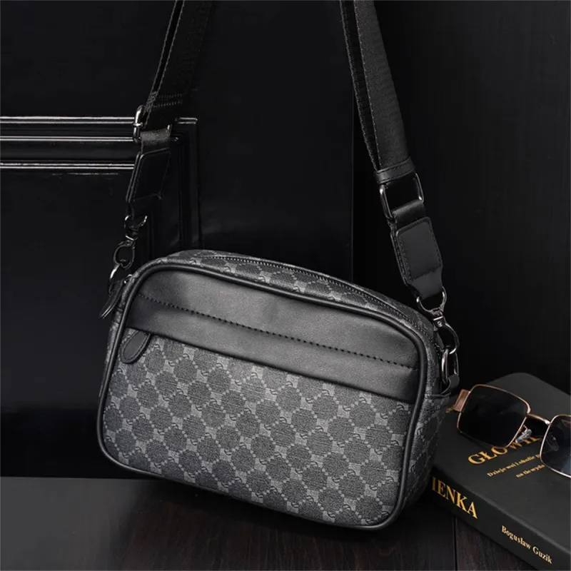 Old Man's Head Synthetic Leather Crossbody Bags Men's Black/Black Checkerboard/Black Pattern-14