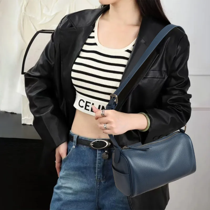 Old Man's Head Top Grain Cow Leather Shoulder Bag Regular Women's Multicolor-13