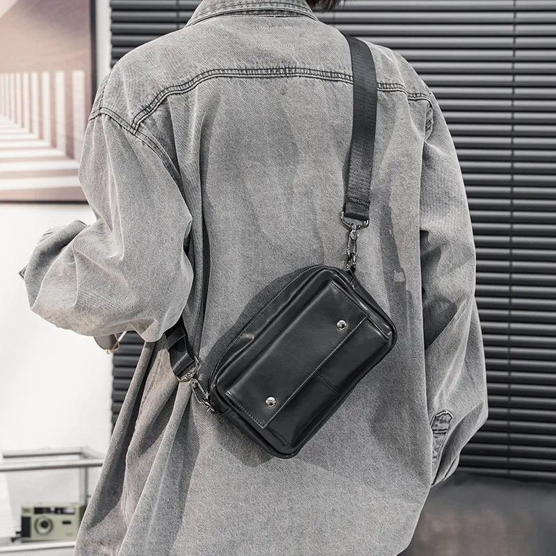 Old Man's Head Synthetic Leather Shoulder Bag Regular Men's Black-2