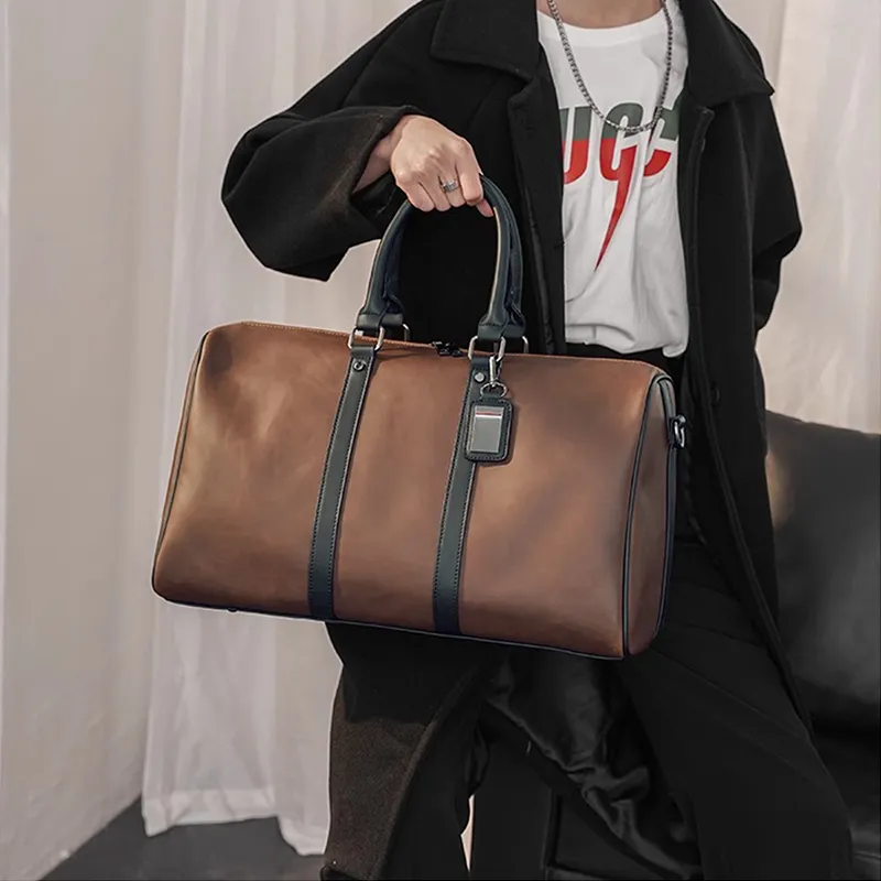 Old Man's Head Synthetic Leather Travel Bag Men's Coffee-5