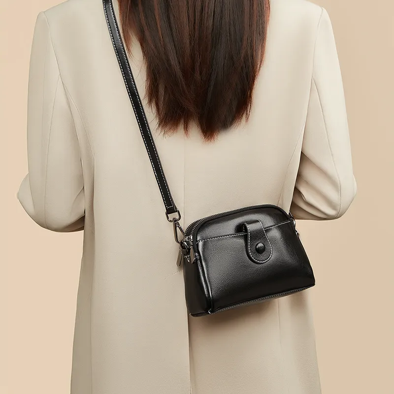Old Man's Head Split Cow Leather Shoulder Bag, Crossbody Bag Regular Women's Black/White-3