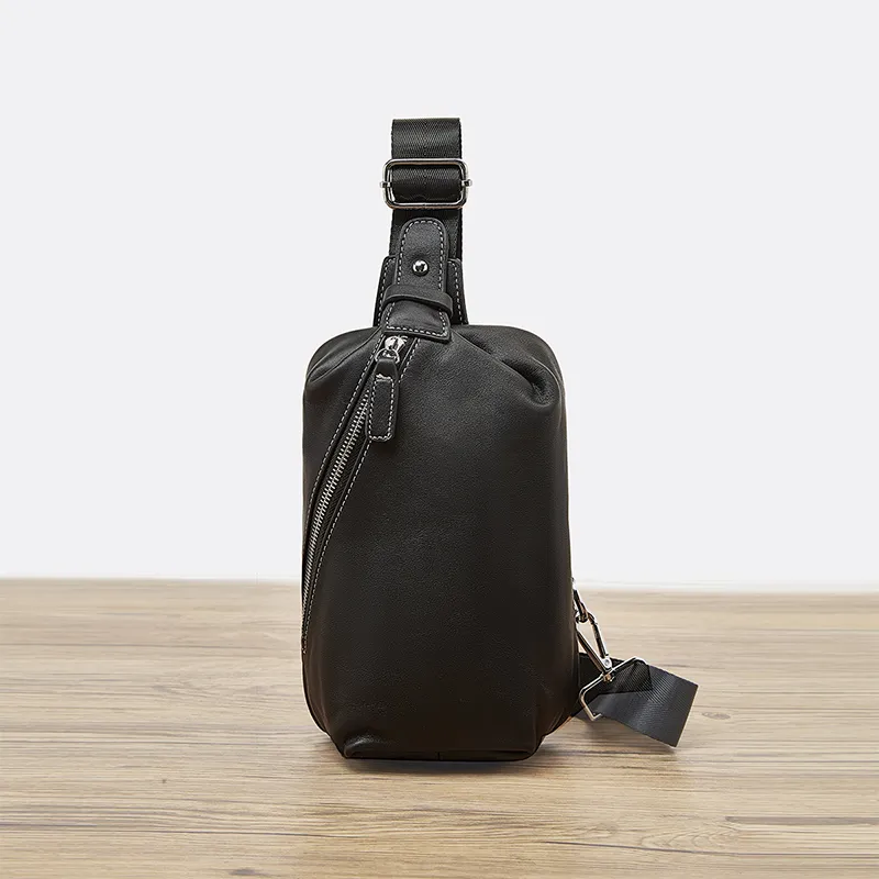 Old Man's Head Cow Leather Sling Bag Men's Black-1